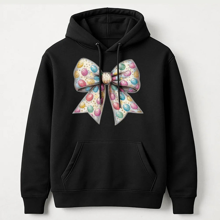 Easter Bow Hoodie | Pastel Egg Pattern Aesthetic | Soft Cotton-Blend Premium Quality | Cute Spring Holiday Gift For Her