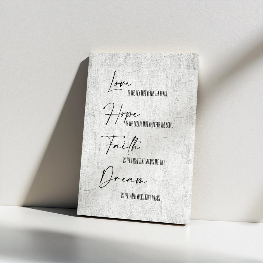 Love Hope Faith Dream Wall Art | Inspirational Quote Canvas | Premium Gallery-Wrapped Print | Minimalist Motivational Home Office Decor Gift