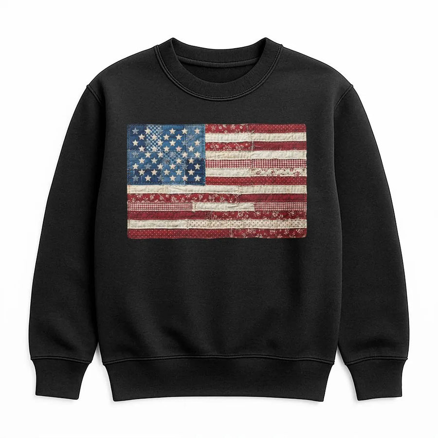 American Flag Sweatshirt | Vintage Patchwork Graphic Pullover | Cozy Cotton Blend | Fourth of July Patriotic Gift for Men & Women