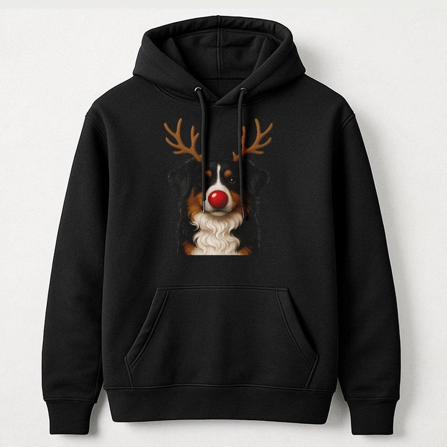 Australian Shepherd Christmas Hoodie | Reindeer Dog Graphic Print | Premium Soft Unisex Pullover | Funny Holiday Gift for Aussie Dog Lovers