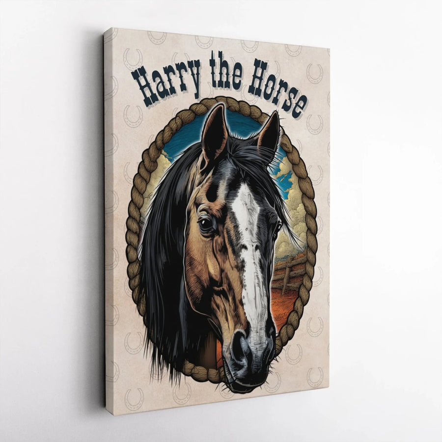 Western Horse Wall Art | Rustic Equestrian Portrait With Rope Frame | Premium Gallery Wrapped Canvas | Farmhouse Decor Gift For Horse Lovers