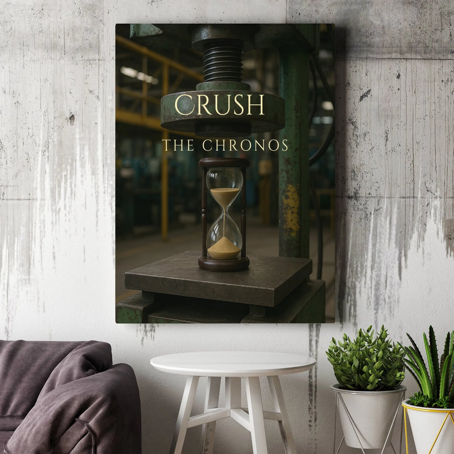 Crush The Chronos Canvas Wall Art | Industrial Hourglass Photography Print | 1.25 Inch Gallery Wrap | Modern Office Decor Statement Piece