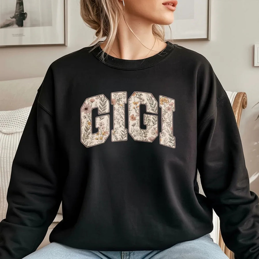 Floral Gigi Sweatshirt | Vintage Wildflower Lettering | Cozy Cotton Blend Crewneck | Mothers Day Gift for Grandma