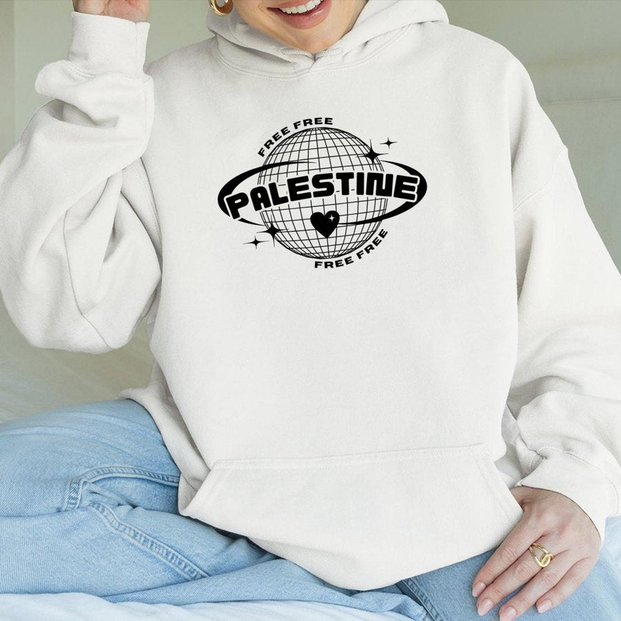 Free Palestine Hoodie | Retro Disco Ball Solidarity Graphic | Premium Cotton Blend | Unisex Statement Apparel for Activists & Supporters
