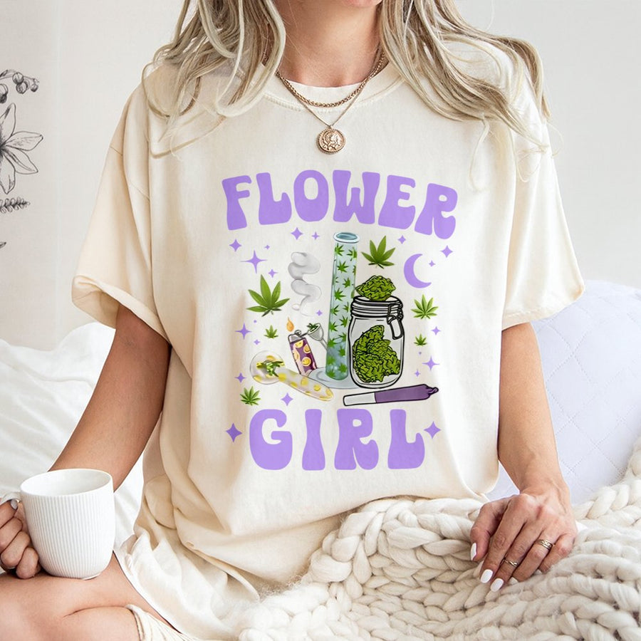Flower Girl Graphic T-Shirt | 420 Weed Aesthetic Botanical Design | Premium 100% Cotton Tee | Gift for Cannabis Enthusiast