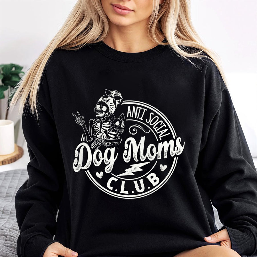 Anti Social Dog Moms Club Sweatshirt | Skeleton Dog Lover Graphic | Premium Cotton Blend Crewneck | Funny Gift For Pet Owners