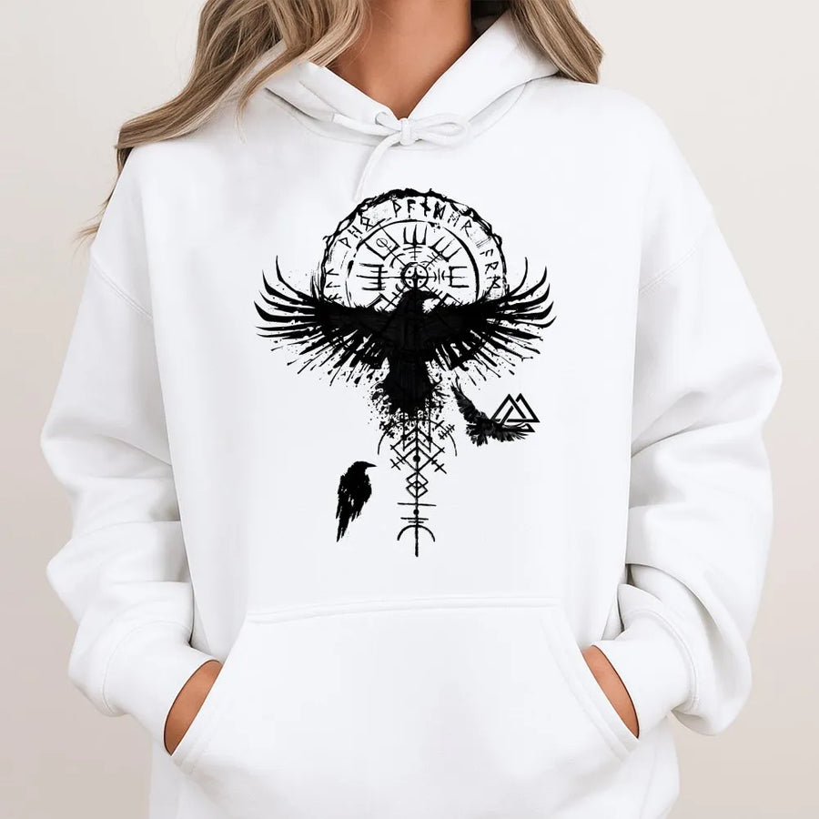 Viking Raven Hoodie | Vegvisir Norse Compass & Runes Graphic | Premium Cotton Tee | Mythology Fan Gift