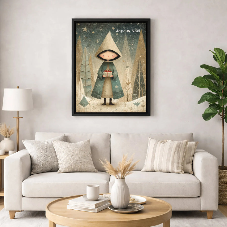 Joyeux Noël Snowy Forest Child Canvas | Whimsical Winter Wonderland Illustration | Gallery-Quality 1.25" Profile | Magical Holiday Home Decor Gift
