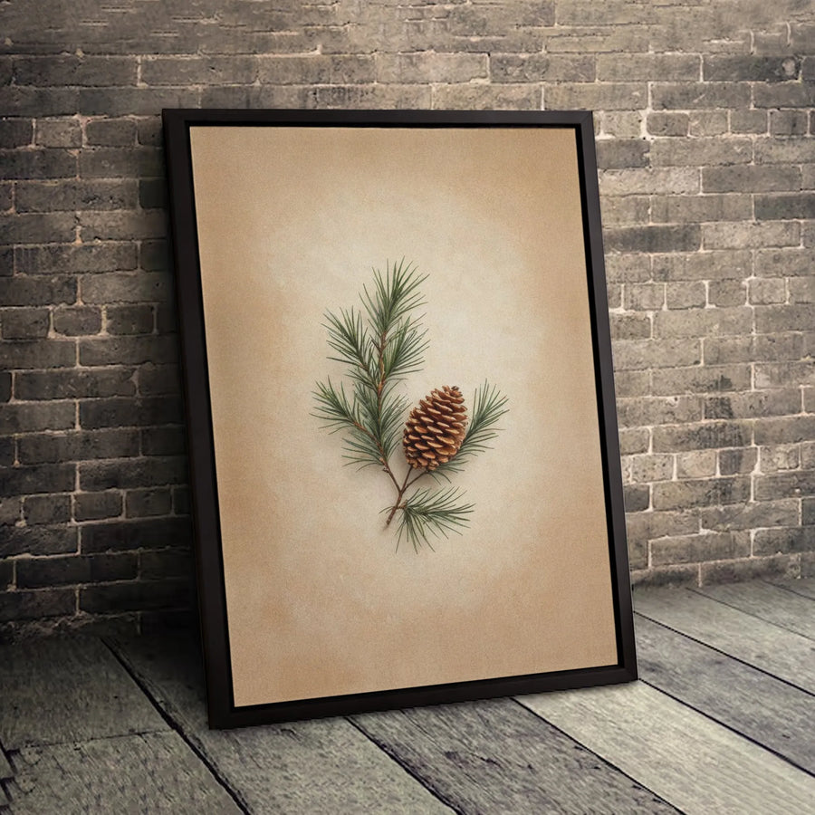 Pinecone Wall Art Canvas | Rustic Botanical Pine Branch Print | Gallery-Quality Framed Nature Decor | Modern Minimalist Home Gift