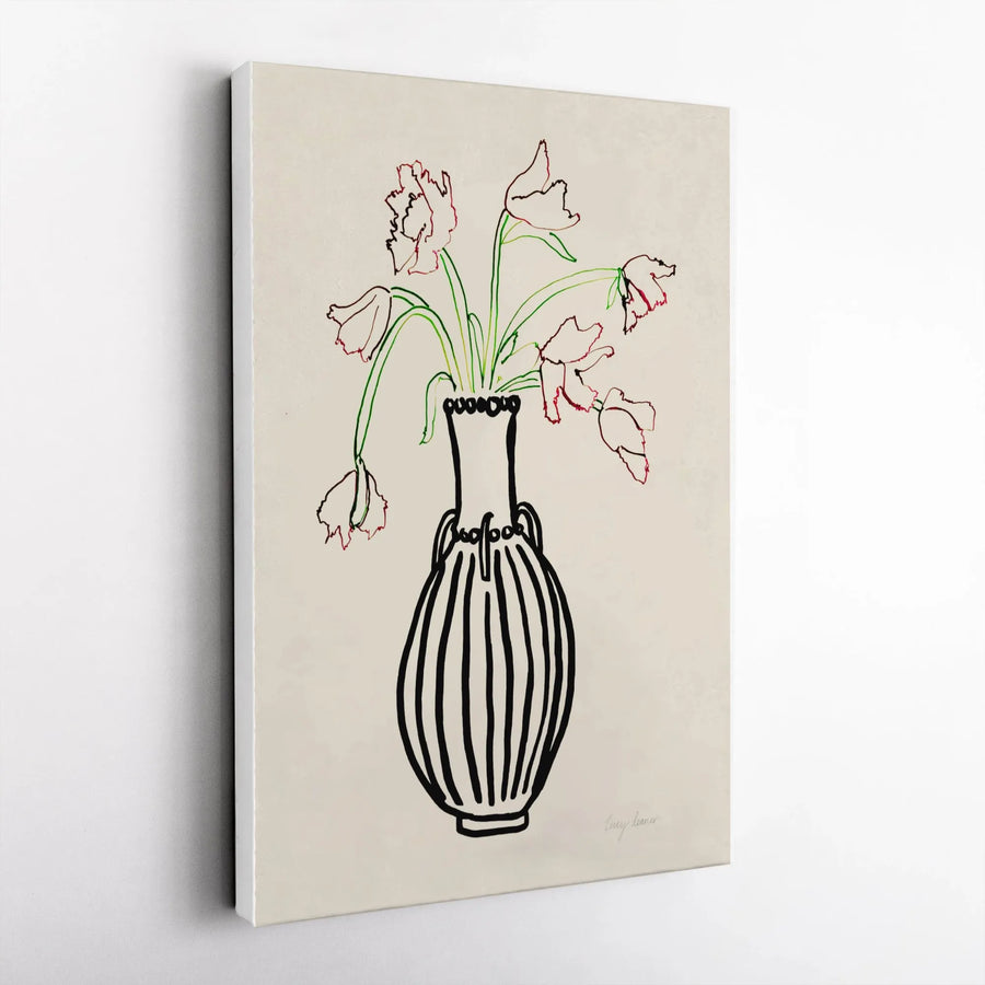 Parrot Tulip Canvas Wall Art | Minimalist Floral Line Drawing | Premium Thick Gallery Wrap Canvas | Modern Home & Office Decor Gift
