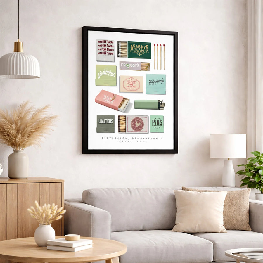 Pittsburgh Wall Art | Vintage Bar Matchbook Collage Print | Premium 1.25" Gallery Canvas | Pennsylvania Decor Gift for Local Enthusiasts