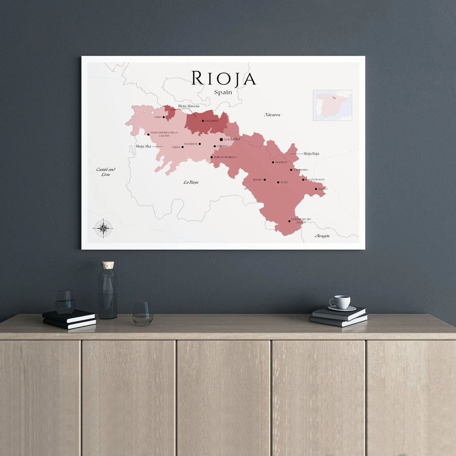 Rioja Wine Map Canvas | Minimalist Spain Vineyard Art | 1.25 Inch Gallery Wrap | Kitchen and Dining Home Decor Gift
