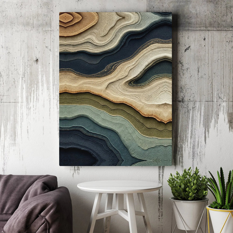 Abstract Landscape Canvas Print | Layered Earth Tones with Gold Accents | 1.25-Inch Thick Gallery Wrapped | Modern Minimalist Home Office Decor Gift