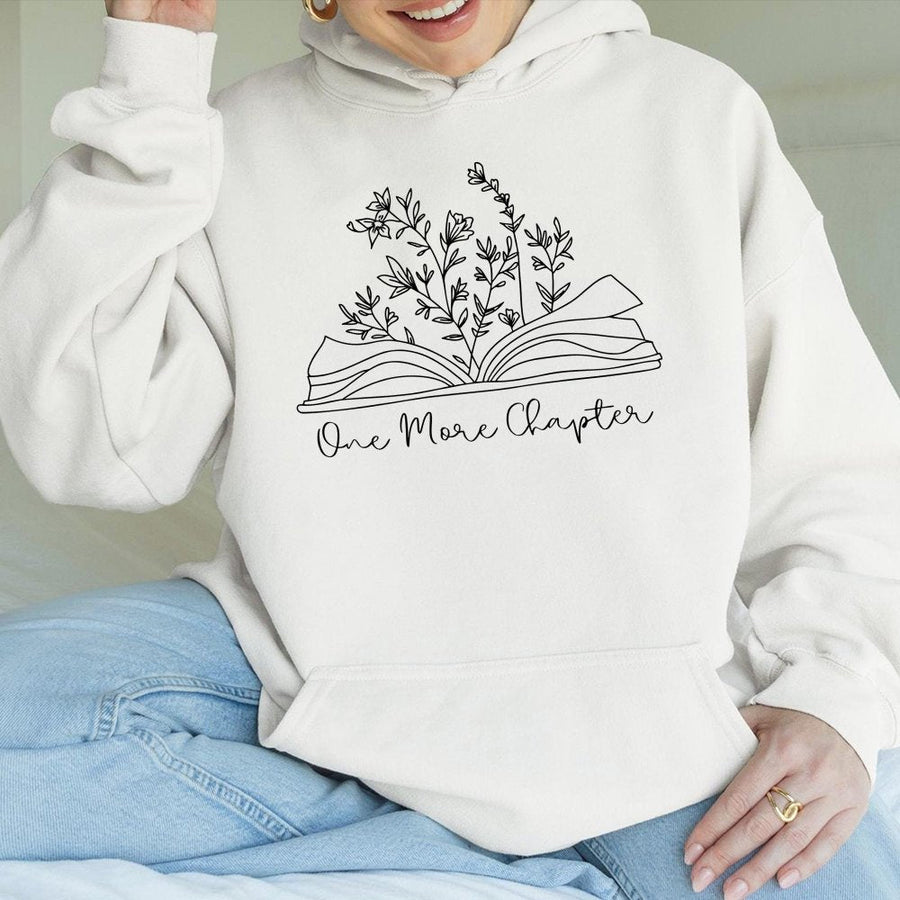 One More Chapter Book Lover Hoodie | Floral Botanical Reading Design | Premium Cotton Blend | Gift For Librarian Reader Library Club