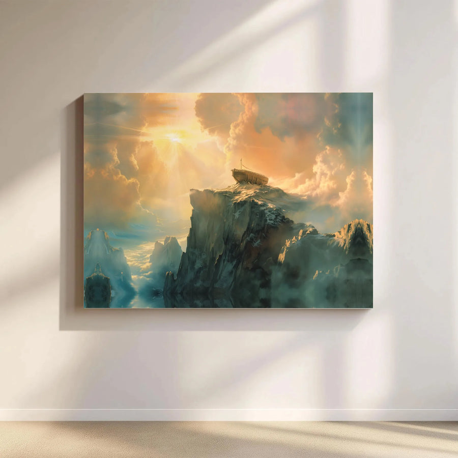 Noah’s Ark Canvas Wall Art | Mount Ararat Biblical Scene | Premium Gallery Wrap Print | Religious Home Decor & Faithful Christian Gift