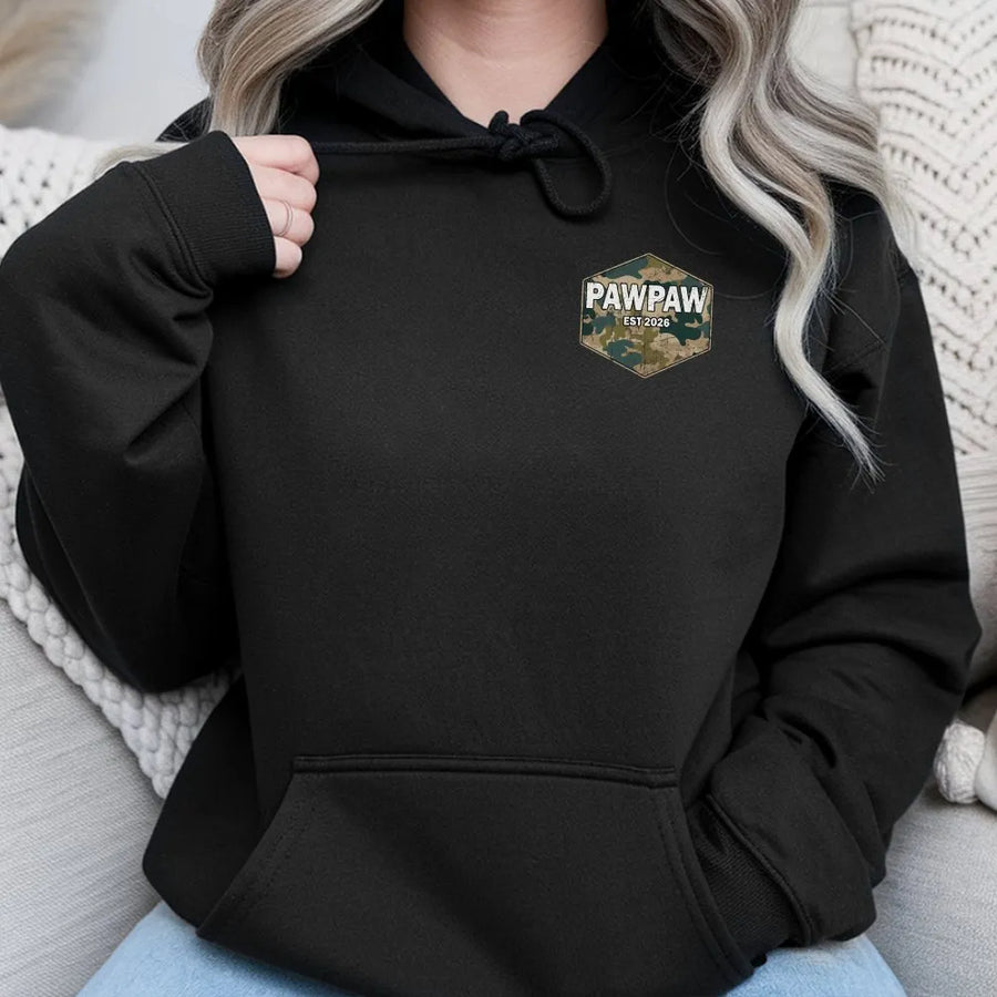 Pawpaw Hoodie | Est 2026 Camo Hexagon Badge | Soft Cotton Blend | Gift for New Grandpa, Father's Day