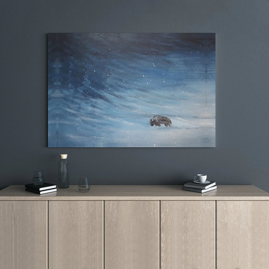 Bison in Winter Snowstorm Canvas Art | Wildlife Blizzard Wall Decor | 1.25-Inch Gallery Wrap Premium Print | Rustic Nature Lodge Gift