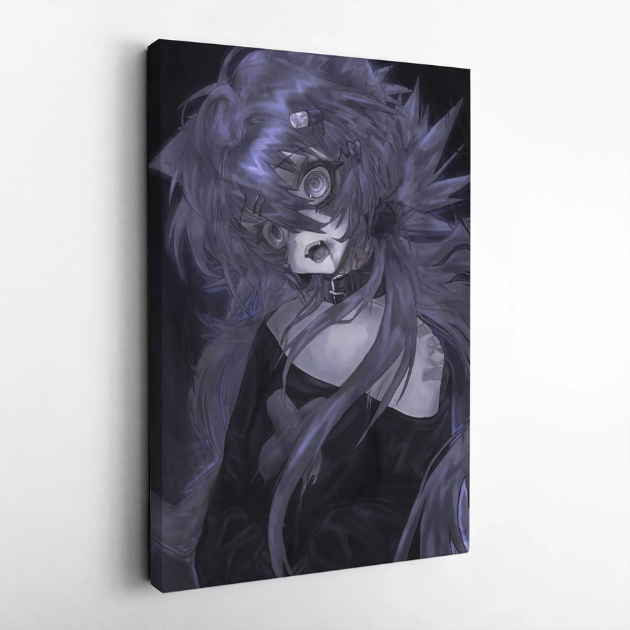 Gothic Anime Girl Canvas Wall Art | Dark Aesthetic Spiral Eyes Illustration | Premium Fade-Resistant Print | Moody Decor for Anime Fans