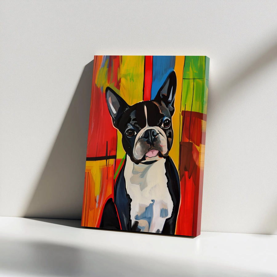 Boston Terrier Canvas Wall Art | Abstract Pop Art Dog Portrait | Premium Thick Gallery Canvas | Gift for Dog Lover, Modern Home Decor