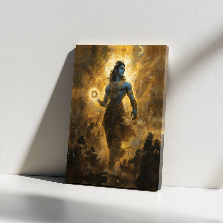 Lord Krishna Canvas Art | Mahabharata Battle Scene Print | Premium Gallery Wrapped Canvas | Spiritual Hindu Decor Gift