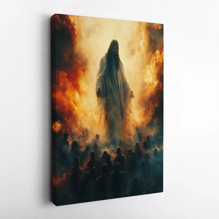 Second Coming of Jesus Christ Canvas | Dramatic Fire and Light Wall Art | Premium 1.25-Inch Gallery Wrap | Spiritual Christian Home Decor Gift