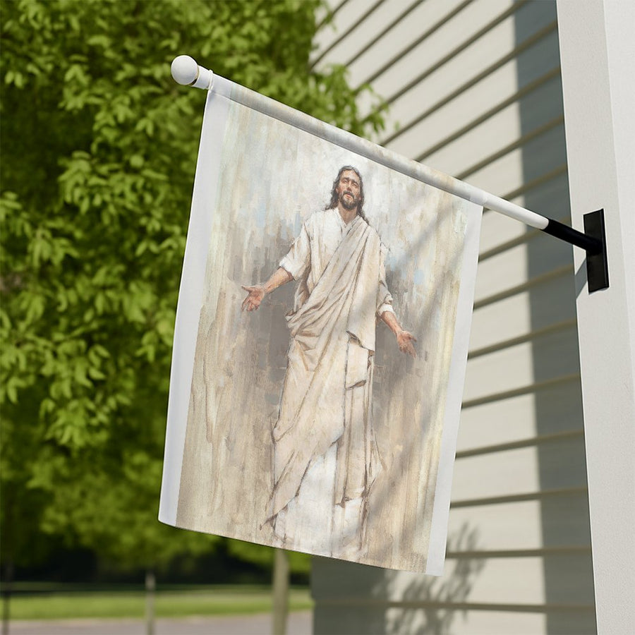 Jesus Garden Flag | Ascension Watercolor Art | UV-Resistant Polyester | Faithful Christian Garden Decor & Religious Home Gift