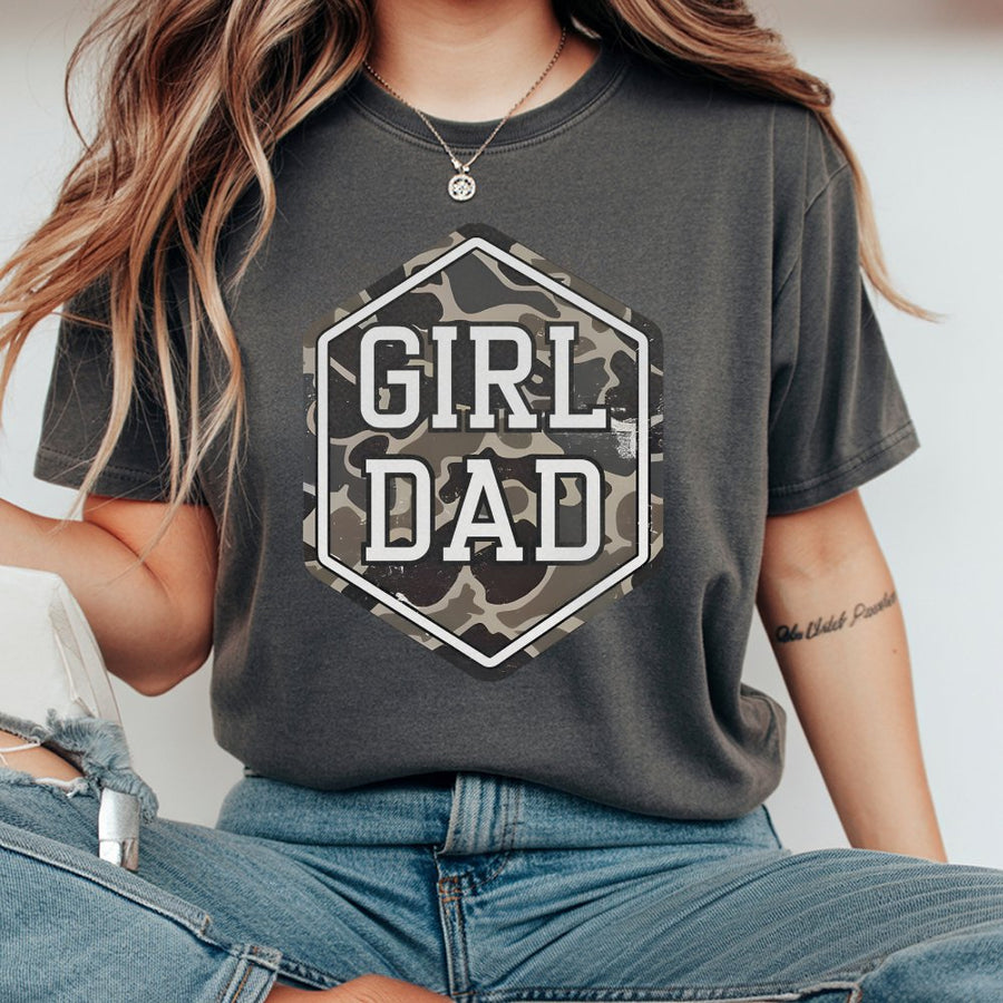 Girl Dad T-Shirt | Camouflage Hexagon Graphic Design | Premium 100% Cotton | Perfect Father's Day 2026 Gift for Proud Dad