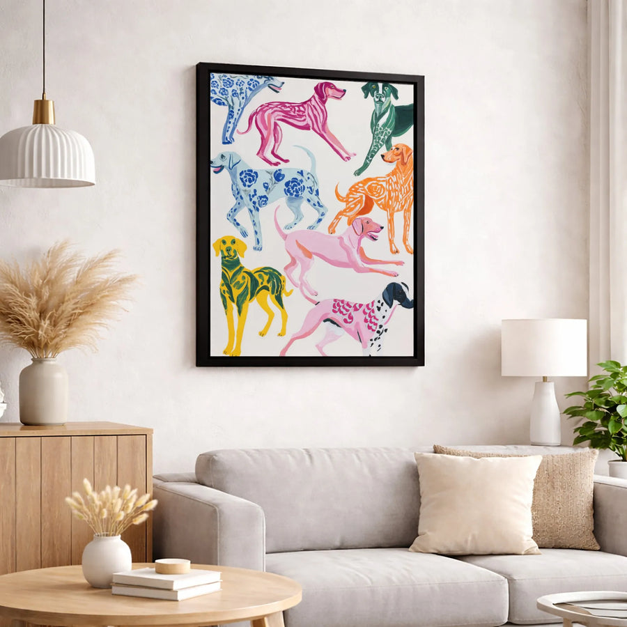 Colorful Dog Art Canvas | Modern Abstract Floral Pet Painting | Gallery-Quality 1.25-Inch Wall Decor | Gift for Dog Lovers
