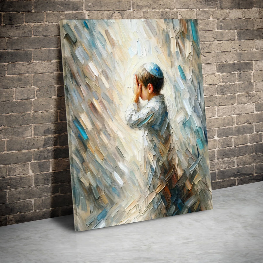 Jewish Boy Praying Canvas Art | Impressionist Kippah Wall Decor | Premium 1.25 Inch Gallery Wrap | Religious Home Gift