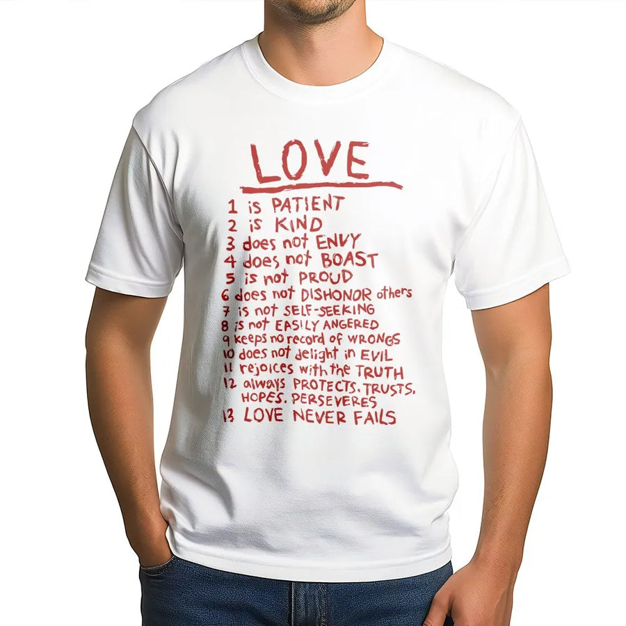 Love Is Patient T-Shirt | 1 Corinthians 13 Bible Verse Script | 100% Cotton Premium Tee | Christian Gift for Women and Men