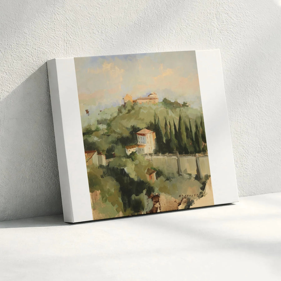 Italian Landscape Canvas Art | Vintage Umbrian Hillside Print | Premium Gallery Wrapped Canvas | Rustic Farmhouse Wall Decor Gift
