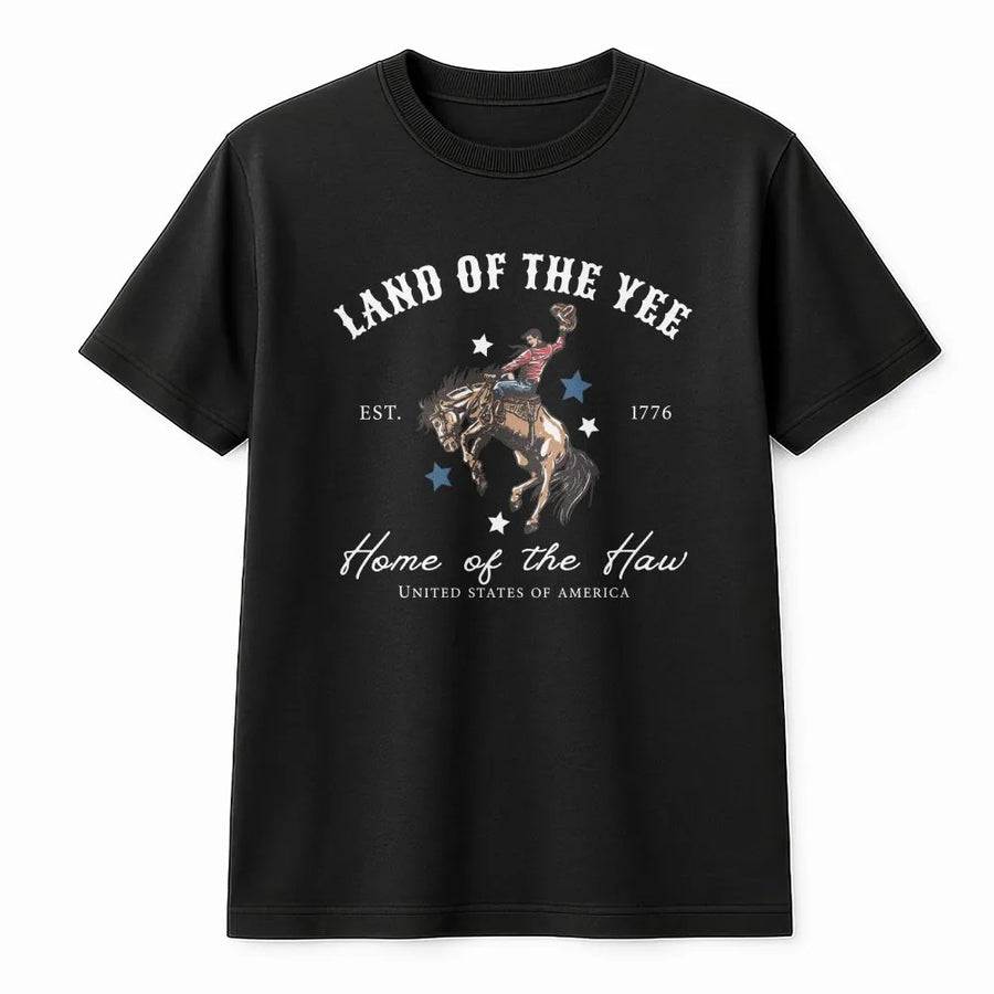 Yee Haw 4th of July T-Shirt | Land Of The Yee Home Of The Haw | Vintage Western Cowboy Graphic | Patriotic USA Independence Day Gift