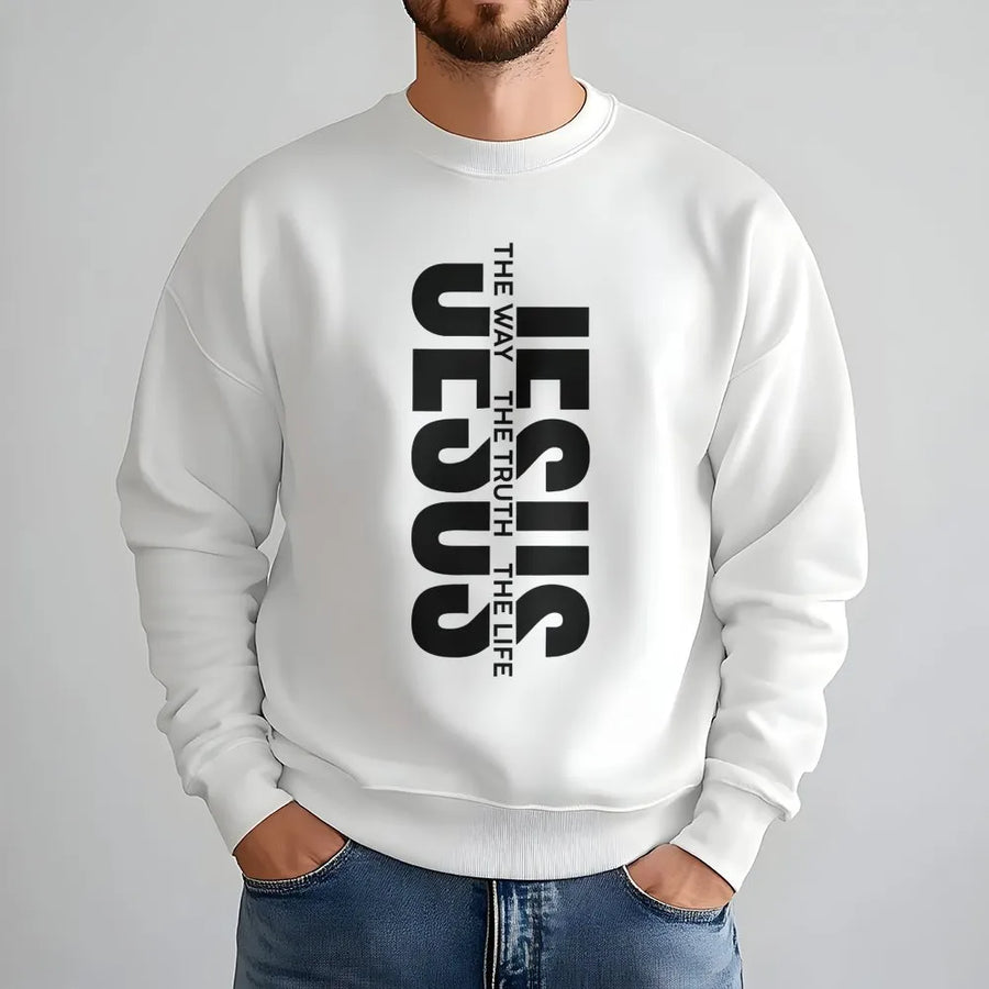 Jesus The Way The Truth The Life Sweatshirt | Vertical Minimalist Typography | Premium Cotton Blend | Christian Faith Gift Apparel For Men And Women