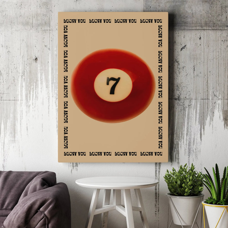 Lucky You 7 Ball Canvas Wall Art | Retro Billiard Sport Poster | Premium Gallery-Wrapped Print | Minimalist Game Room Decor for Lucky Gamers