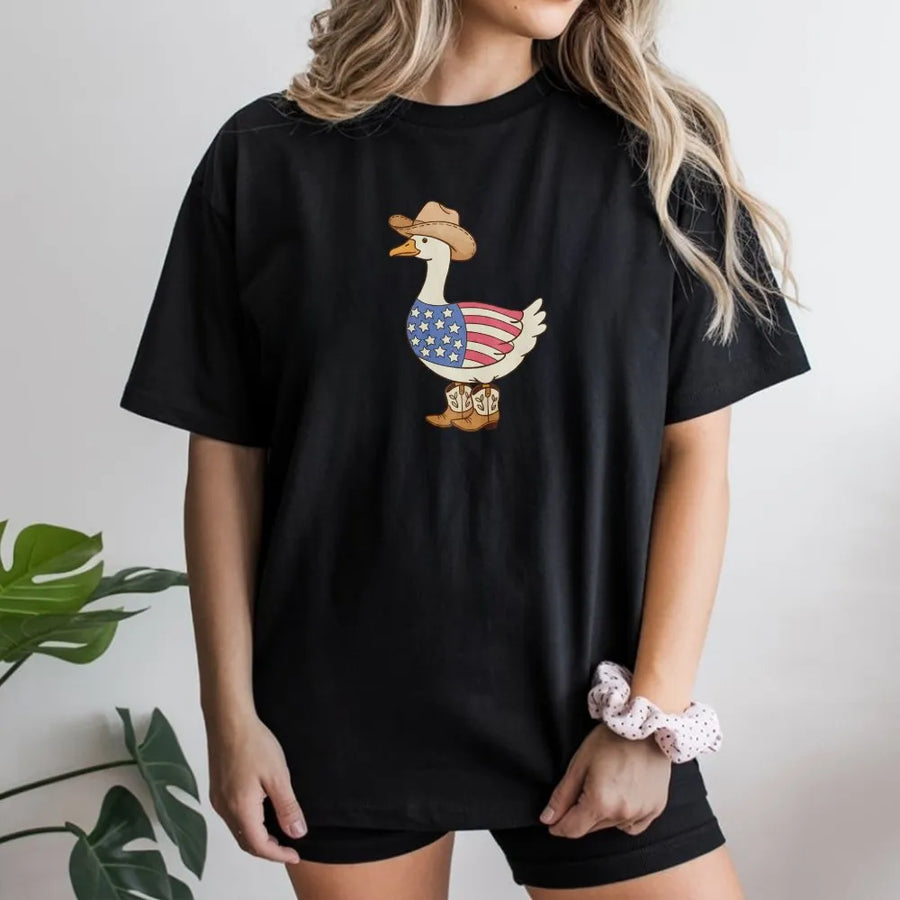 Silly Goose 4th of July T-Shirt | Funny Patriotic Cowboy Goose Graphic | Premium Cotton Blend | Unisex Independence Day Party Gift