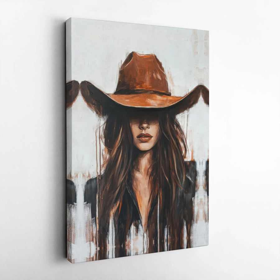 Western Cowgirl Canvas Wall Art | Abstract Painterly Portrait | Premium Gallery-Wrapped Canvas | Modern Farmhouse Decor Gift