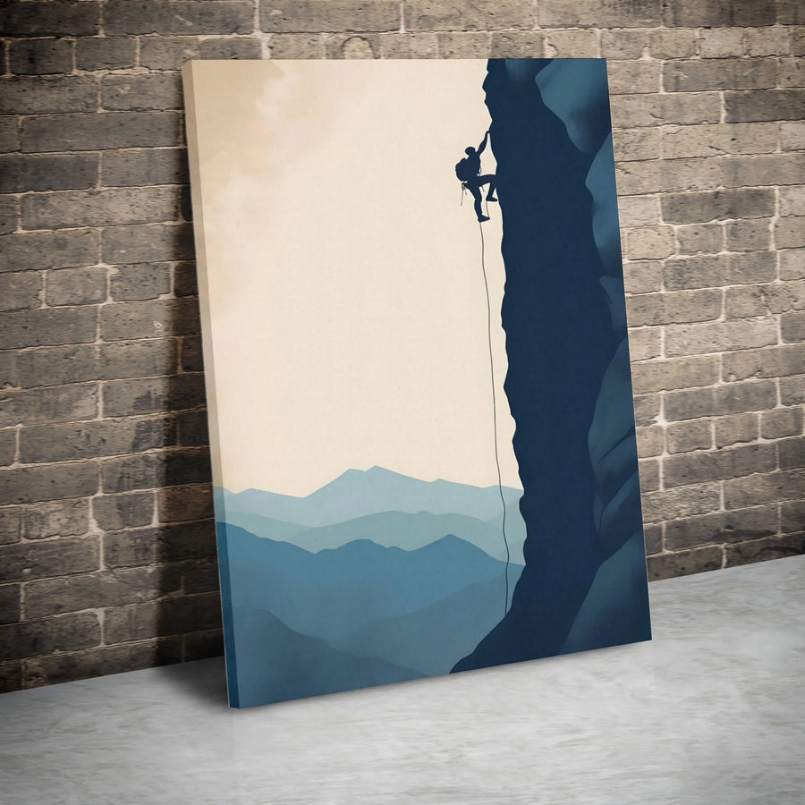 Rock Climber Canvas Wall Art | Minimalist Mountain Silhouette Print | Premium Gallery-Wrapped Decor | Adventure Gift for Hikers & Climbers