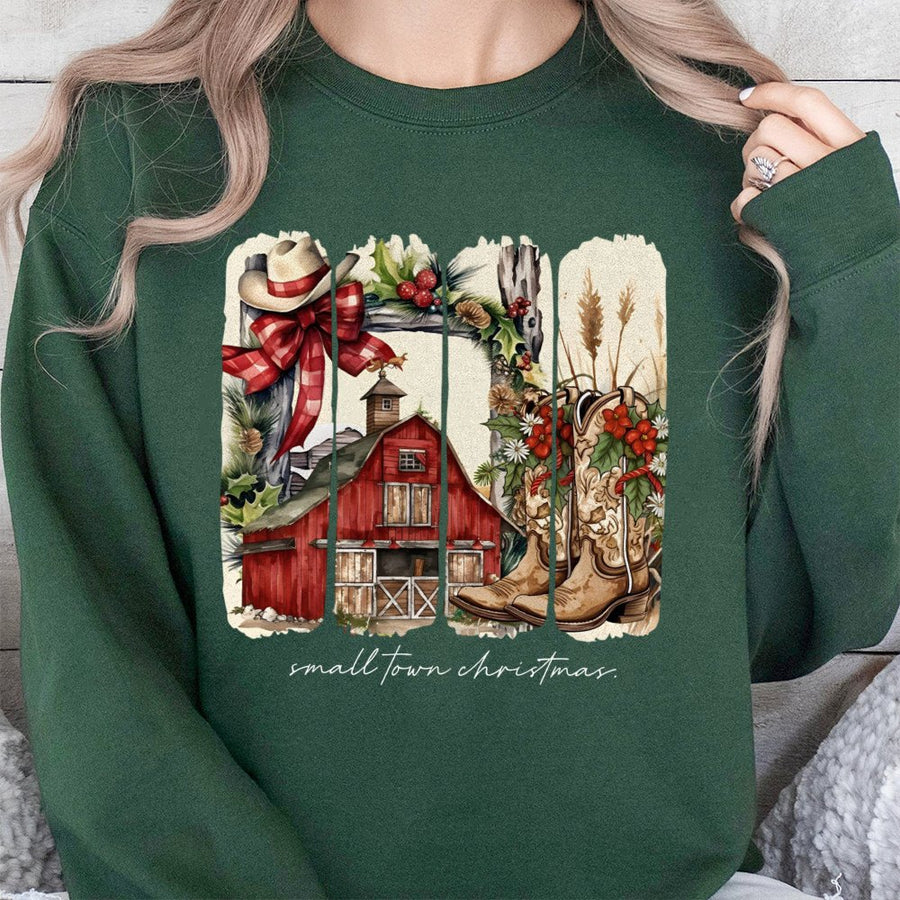 Small Town Christmas Sweatshirt | Western Barn Cowgirl Design | Premium Cotton Blend | Holiday Gift for Country Music Lovers