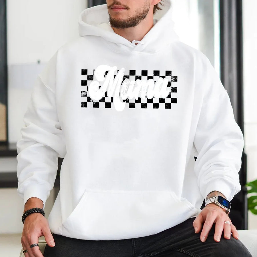 Checkered Mama Hoodie | Retro Checkerboard Graphic | Premium Soft Cotton | Mother's Day Gift for New Moms
