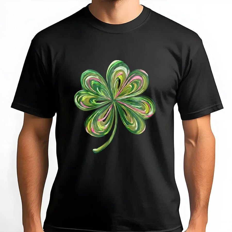 St. Patrick's Day T-Shirt | Abstract Four Leaf Clover Graphic | Premium 100% Cotton Tee | Lucky Irish Gift for Men and Women