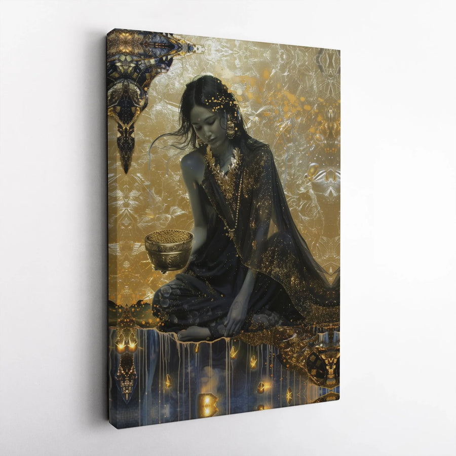 Mystical Goddess Canvas Wall Art | Golden Indian Woman Design | Premium Gallery Wrap Print | Elegant Spiritual Home Decor Gift