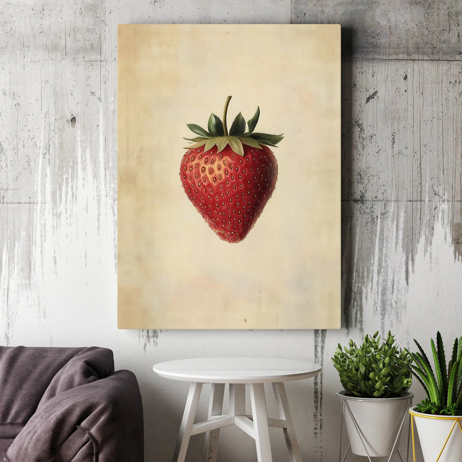 Strawberry Botanical Wall Art | Vintage Farmhouse Fruit Illustration | Premium Gallery Canvas | Kitchen & Dining Home Decor Gift