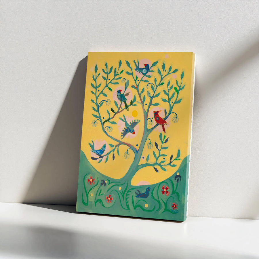 Folk Art Tree Of Life Canvas | Colorful Bird Wall Decor | Gallery Wrapped Premium Print | Artistic Home Gift For Nature Lovers