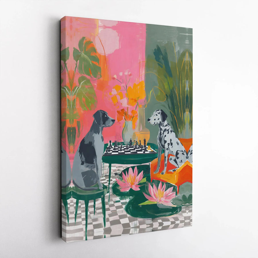 Dog Playing Chess Canvas Wall Art | Surreal Whimsical Animal Portrait | Gallery-Quality 1.25" Profile | Unique Gift for Dog Lovers