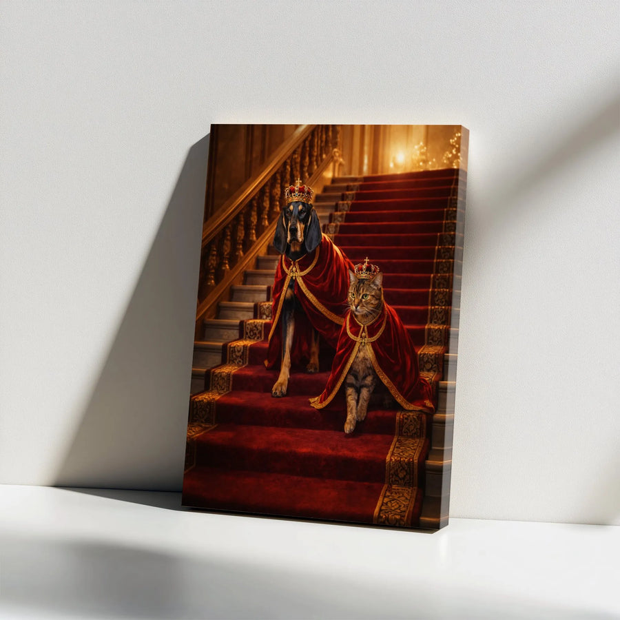 Royal Pet Portrait Canvas | Funny King Dog & Queen Cat Art | Premium Gallery Wrap Wall Decor | Unique Gift for Animal Lovers