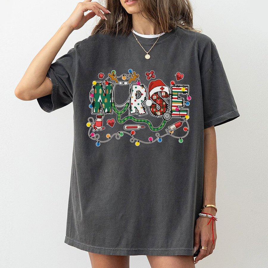 Christmas Nurse T-Shirt | Festive Stethoscope Holiday Design | 100% Cotton Premium Tee | Unique Gift for Registered Nurses and Nursing Students