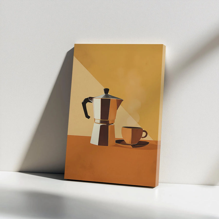 Minimalist Coffee Canvas Print | Modern Moka Pot Illustration | Premium Thick Gallery Canvas | Kitchen & Coffee Bar Decor Gift