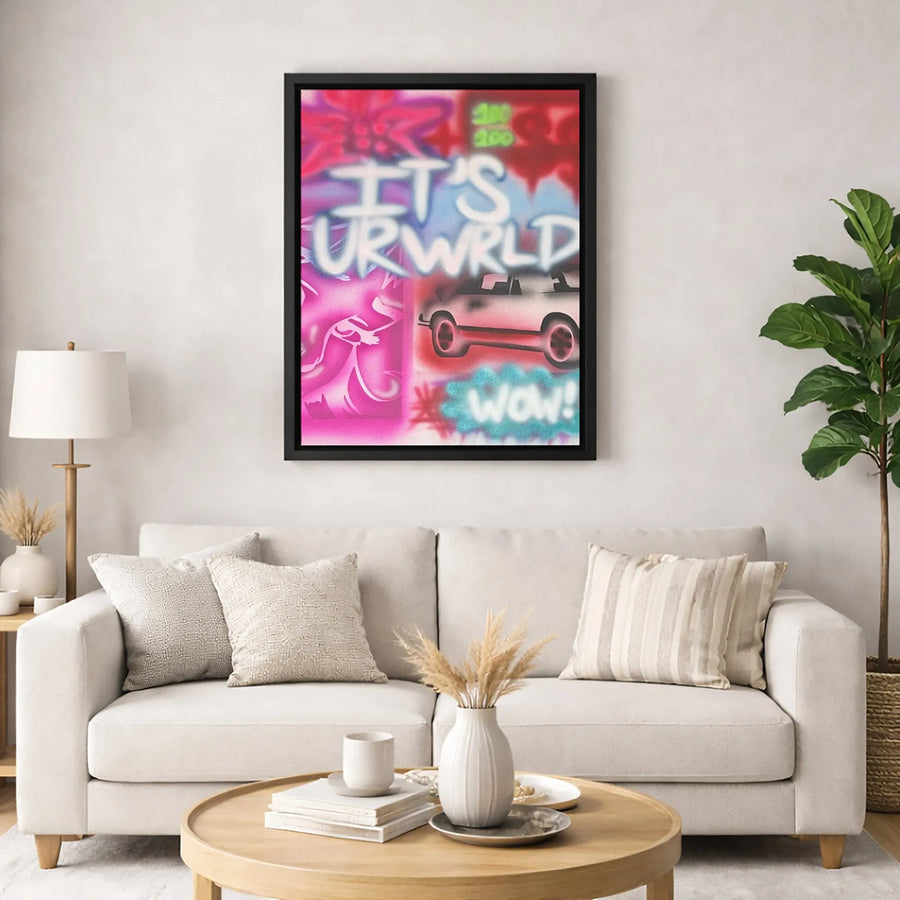 It's Ur Wrld Graffiti Canvas Art | Street Style Urban Car Print | 1.25 Inch Premium Gallery Wrap | Bold Aesthetic Wall Decor Gift