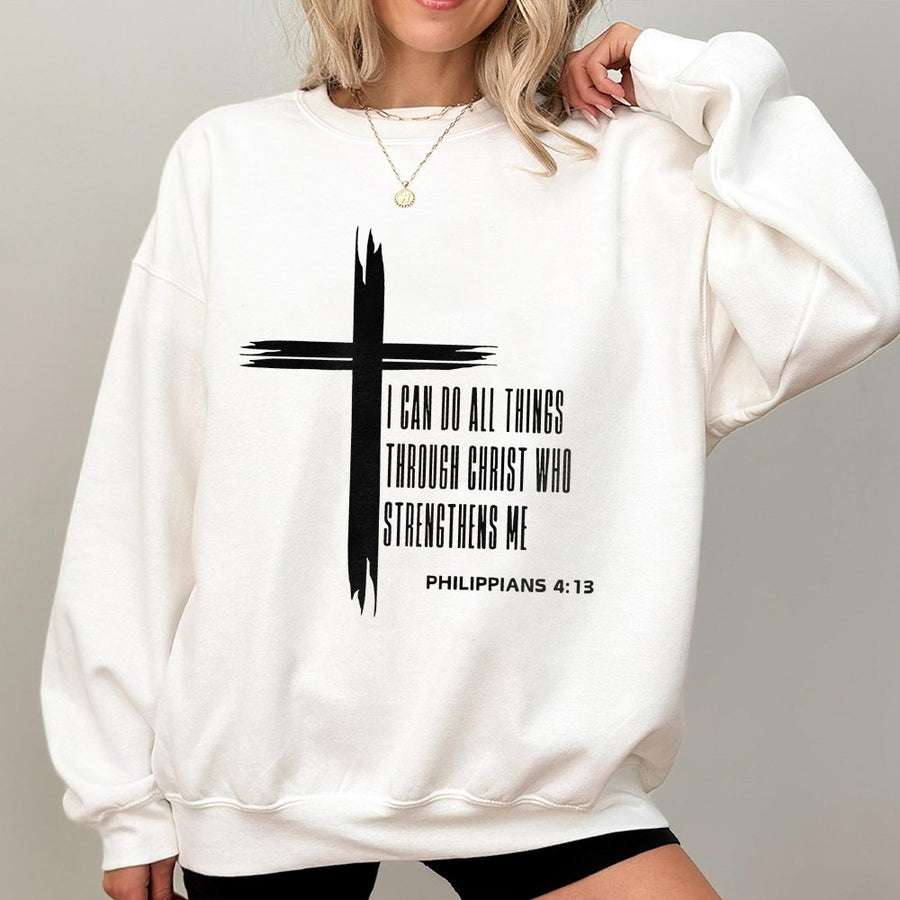 Philippians 4:13 Christian Sweatshirt | I Can Do All Things Scripture Verse | Premium Unisex Faith Apparel | Religious Gift for Believers