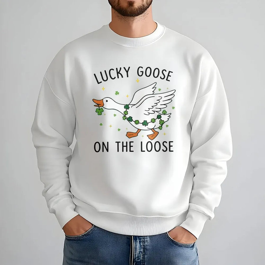 Lucky Goose St. Patrick's Day Sweatshirt | Funny Irish Shamrock Bird Design | Premium Cotton Blend | Gift for Goose Lovers & Holiday Party
